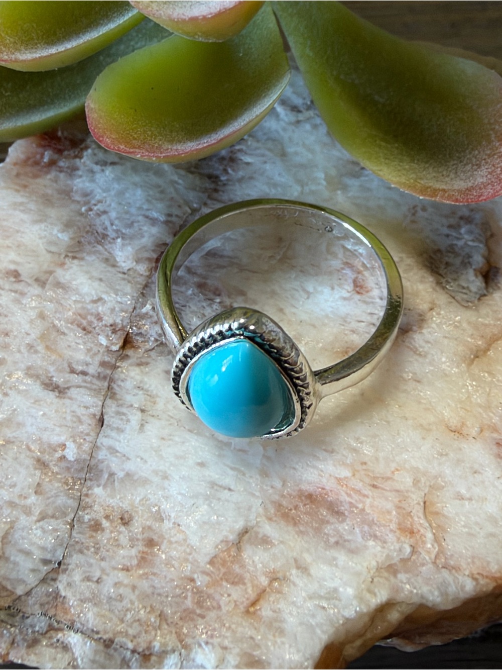 Silver Teardrop Turquoise Ring - Blue